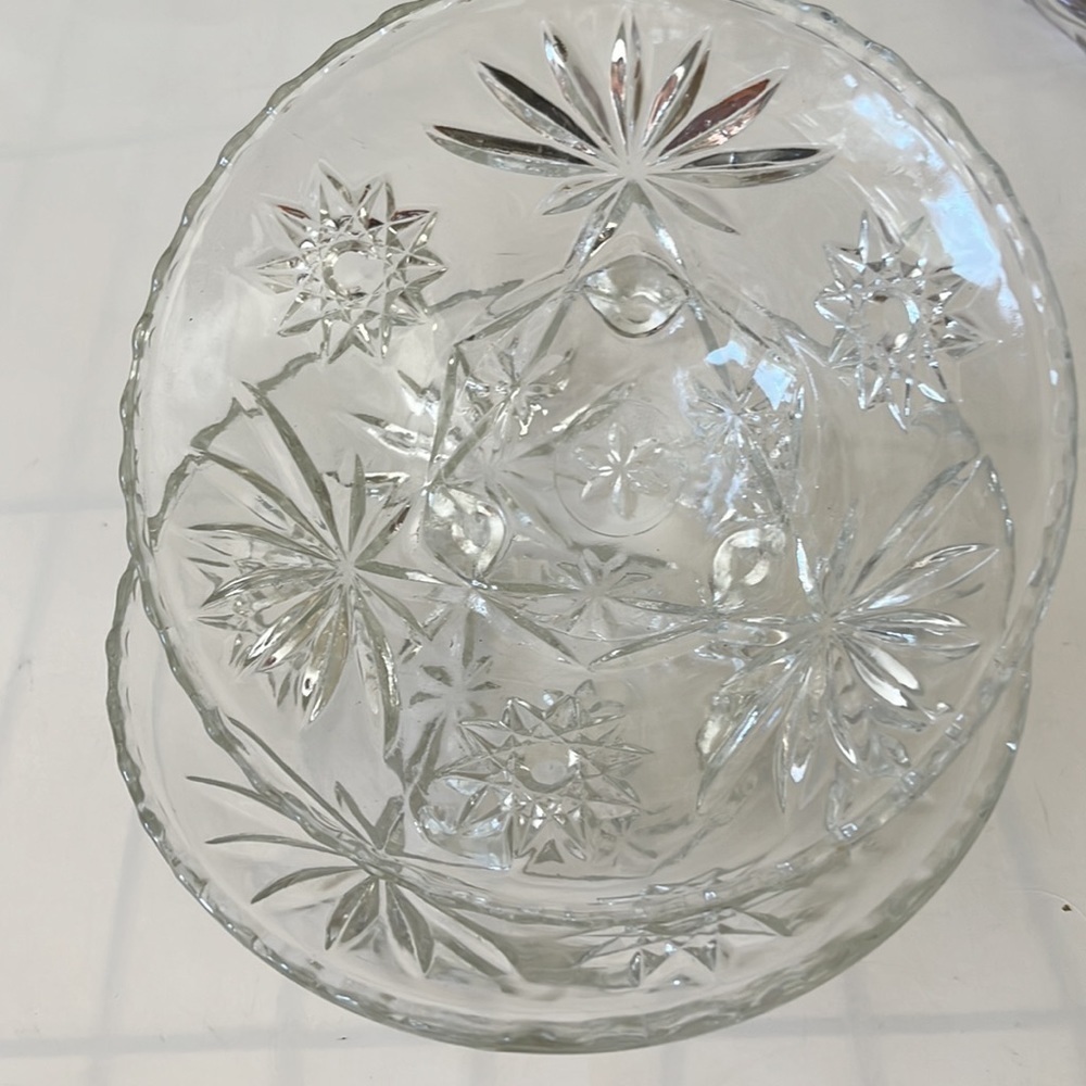 Vintage Cut Crystal Bowls Set of 2 Starburst Serving Candy Dishes